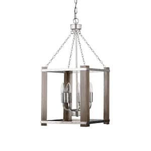 Jenus 13 in. 4-light Indoor Rustic Silver and Faux Wood Grain Finish Chandelier with light Kit