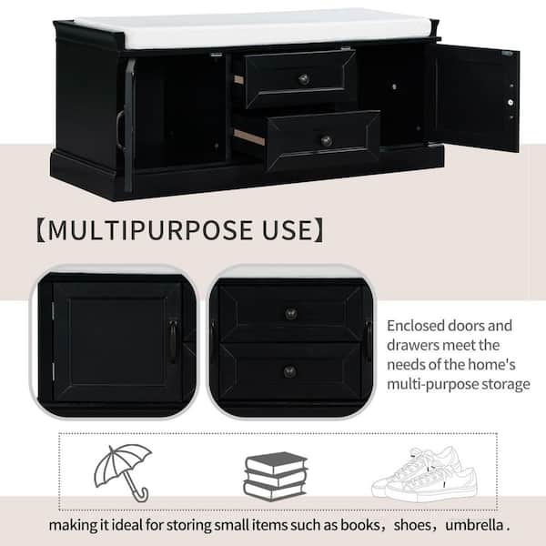 Polibi Black Storage Bench with 2 Drawers and 2 cabinets for