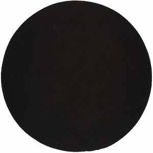 Texturized Solid Black Poly 8 ft. x 8 ft. Round Braided Area Rug