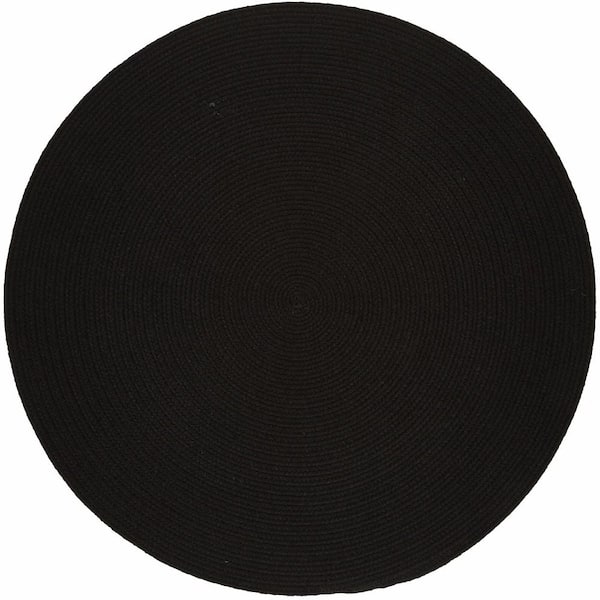 Unbranded Texturized Solid Black Poly 8 ft. x 8 ft. Round Braided Area Rug