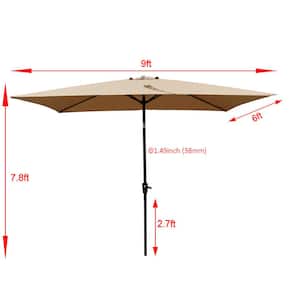 6 ft. x 9 ft. Outdoor Market Umbrella Waterproof Patio Umbrella with Crank and Push Button Tilt in Brown