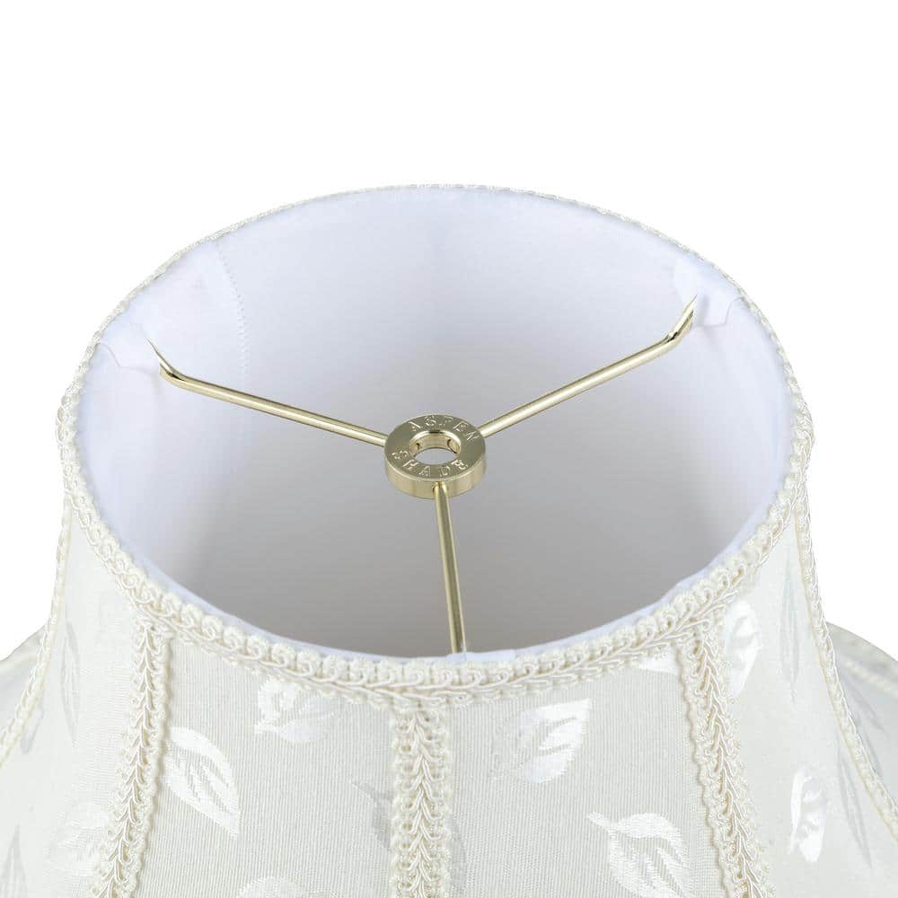 Off-White Jacquard Fabric Scallop Dome Lamp Shade with Fringe