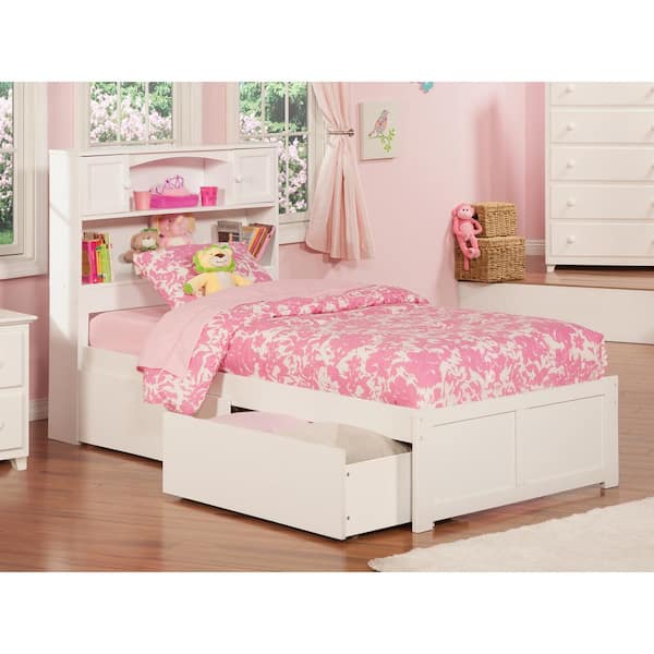 White twin deals bed with drawers