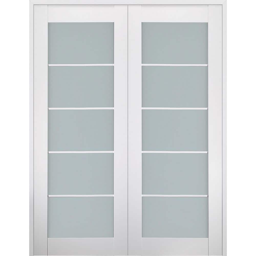 Smart Pro 5 Lite N 60 in. x 80 in. Both 5-Lite Frosted Glass Polar White Wood Composite Double Prehung French Door price history on PriceWatchPro