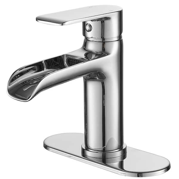 BWE Waterfall Single Handle Single Hole Modern Bathroom Faucet Bathroom Drip-Free Vanity Sink Faucet in Polished Chrome