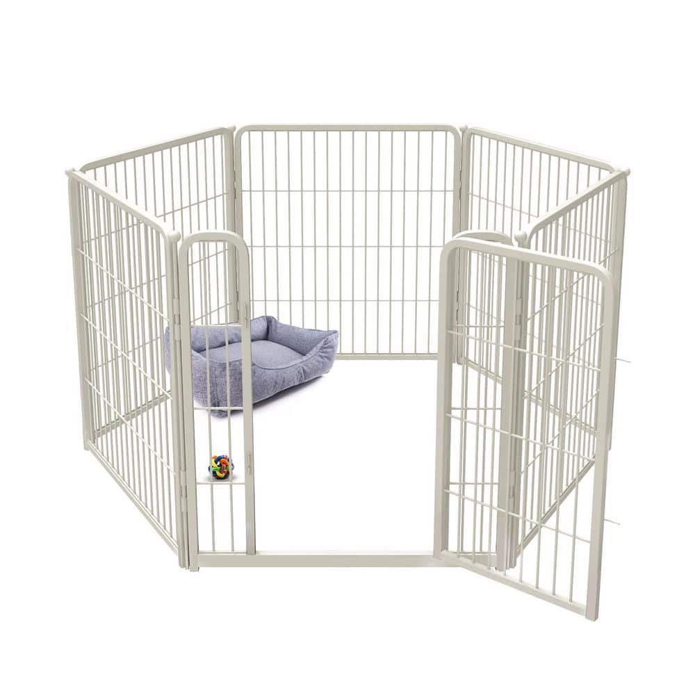 Homeplus Indoor Dog Playpen, 32 in. 6 Metal Fence Panels for Puppy and Small Dogs, White Flat/Spaced Picket price history on PriceWatchPro