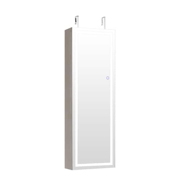 White Jewelry Cabinet Armoire Mirror with Full Length Mirror and 2-Internal LED Lights