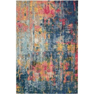 Celestial Blue/Yellow 4 ft. x 6 ft. Abstract Contemporary Area Rug
