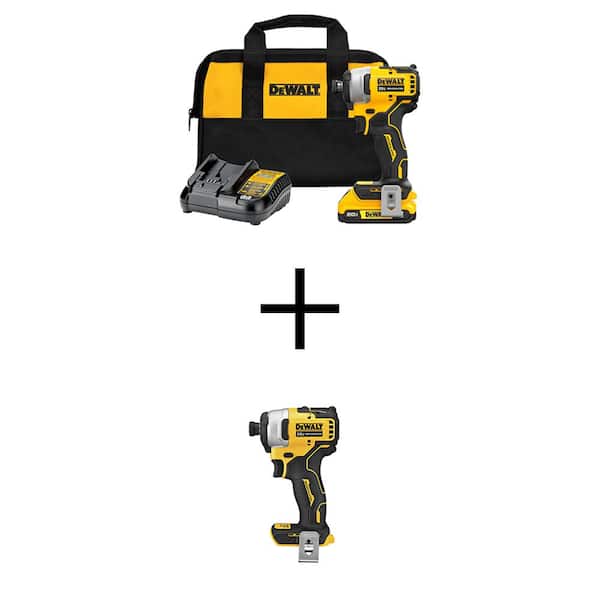 DEWALT ATOMIC 20V MAX Lithium-Ion Brushless Cordless Compact 1/4 in. Impact Driver Kit and 1/4 in. Impact Driver w/2Ah Battery