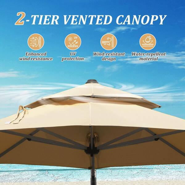 are tier patio umbrellas wind resistant 10 ft. Round Aluminum Cantilever Double-Tier Patio Umbrella in Beige (Base  Not Included) 7923-Thea