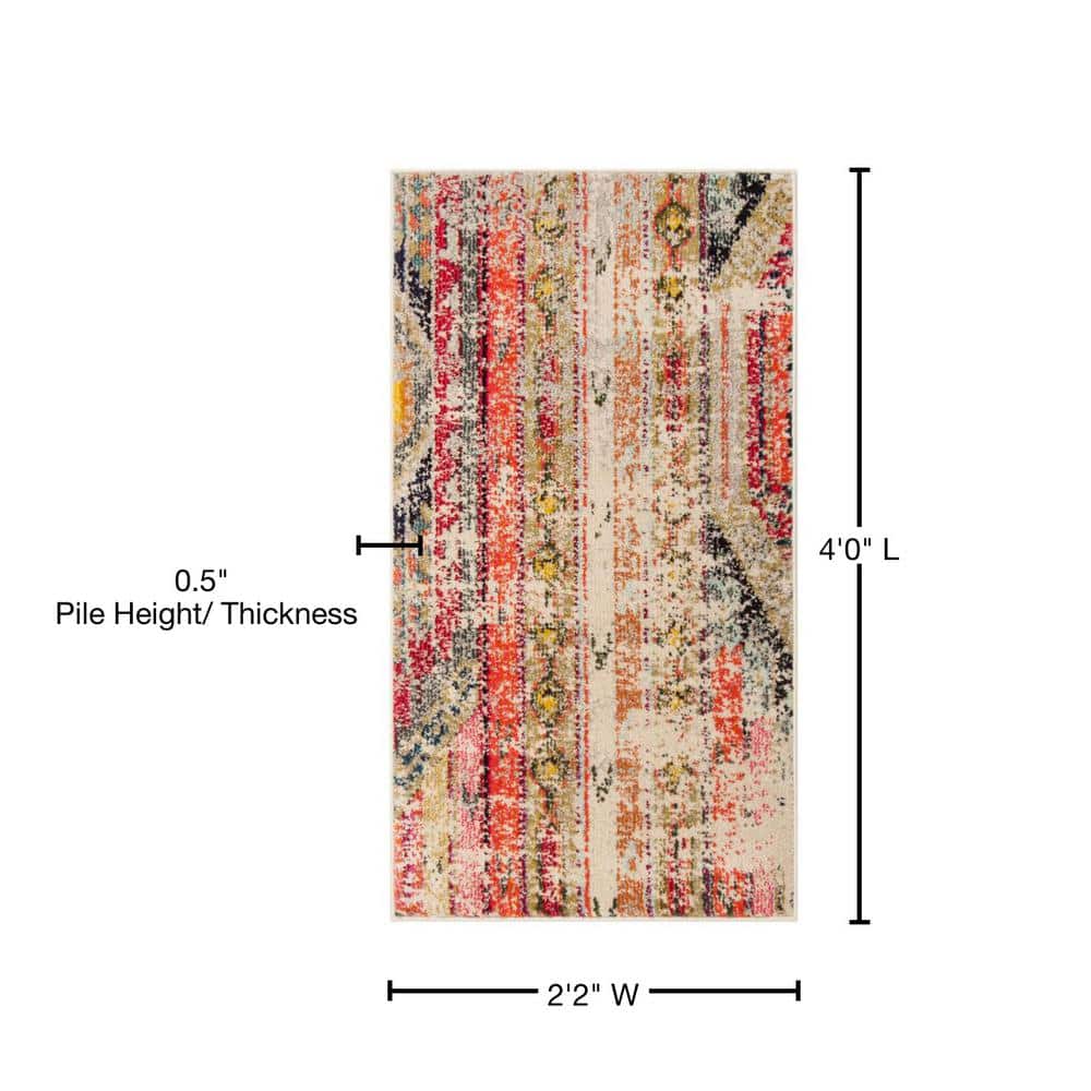 Light Grey and Multi Synthetic Boho Area Rug