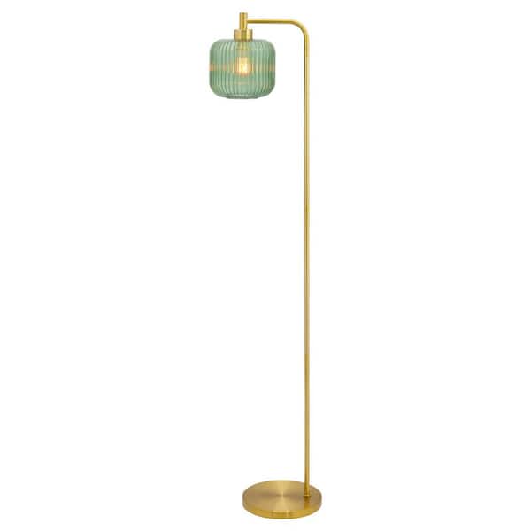 River of Goods Elaine 62.75 in. Brushed Gold-Colored Floor Lamp with Green Contoured Glass Shade