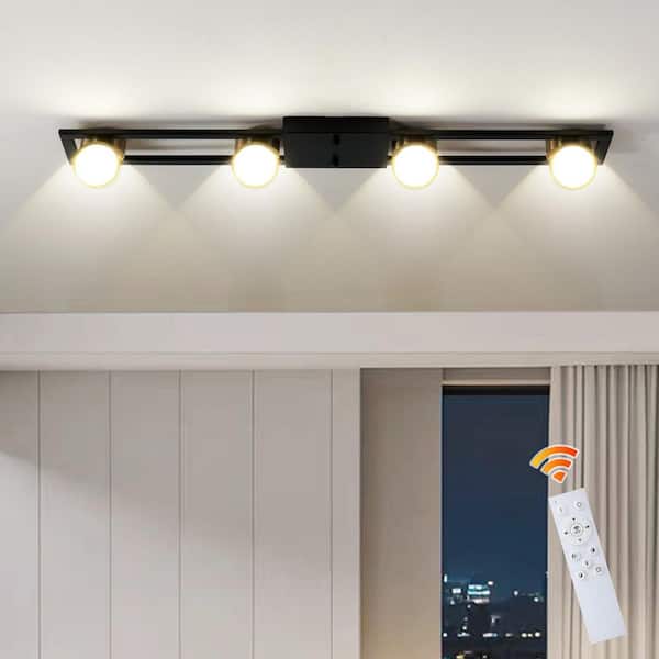 Led Rectangle Remote Genoci 35.43 in. 4 Light Black LED Rectangle Timer Dimmable Semi-Flush ...