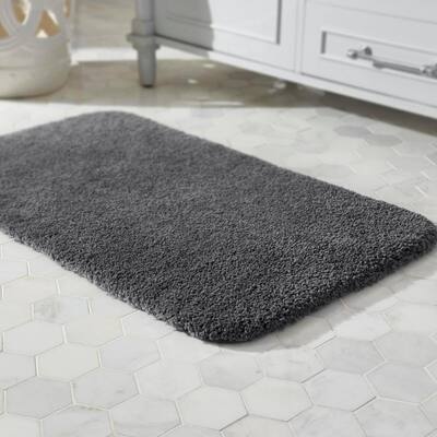 Eloquence Charcoal 20 in. x 34 in. Nylon Machine Washable Bath Mat