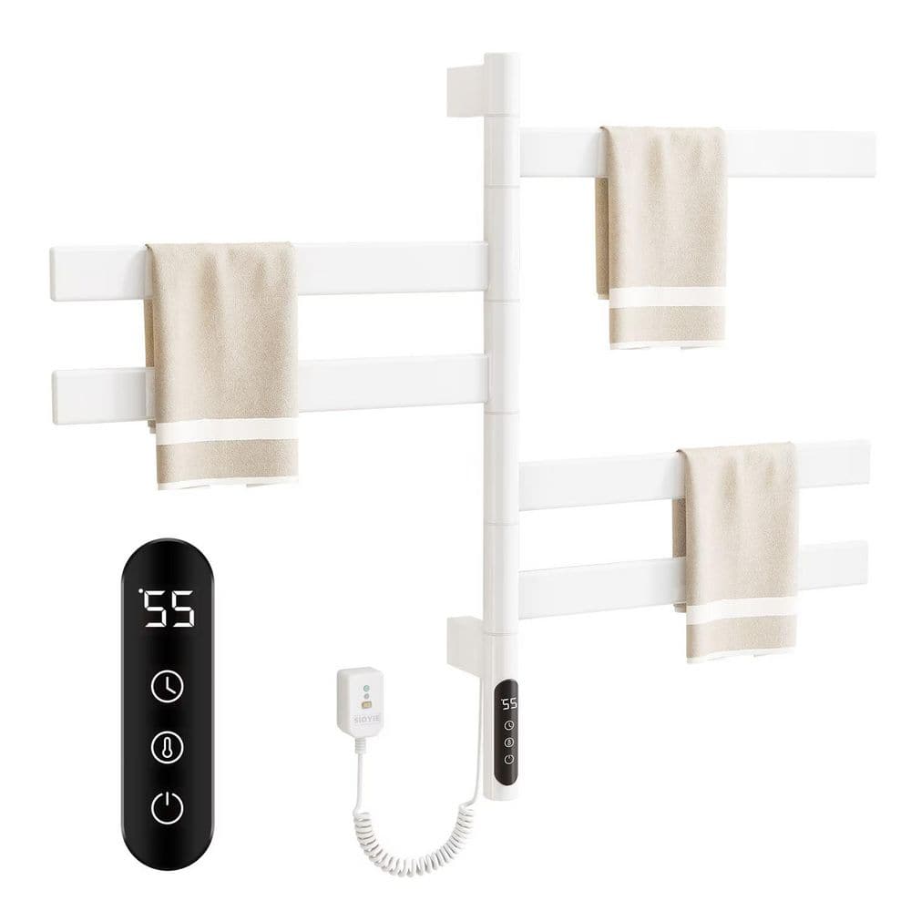 5 Bar Wall Mounted Plug-in/Hardwired Towel Warmer Rotating Heated Rack in W