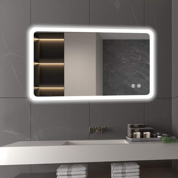 yulika 24 in. W x 40 in. H Rectangular Frameless with LED Anti-Fog and Lighted Wall Mirror Bathroom Vanity Mirror in Sliver