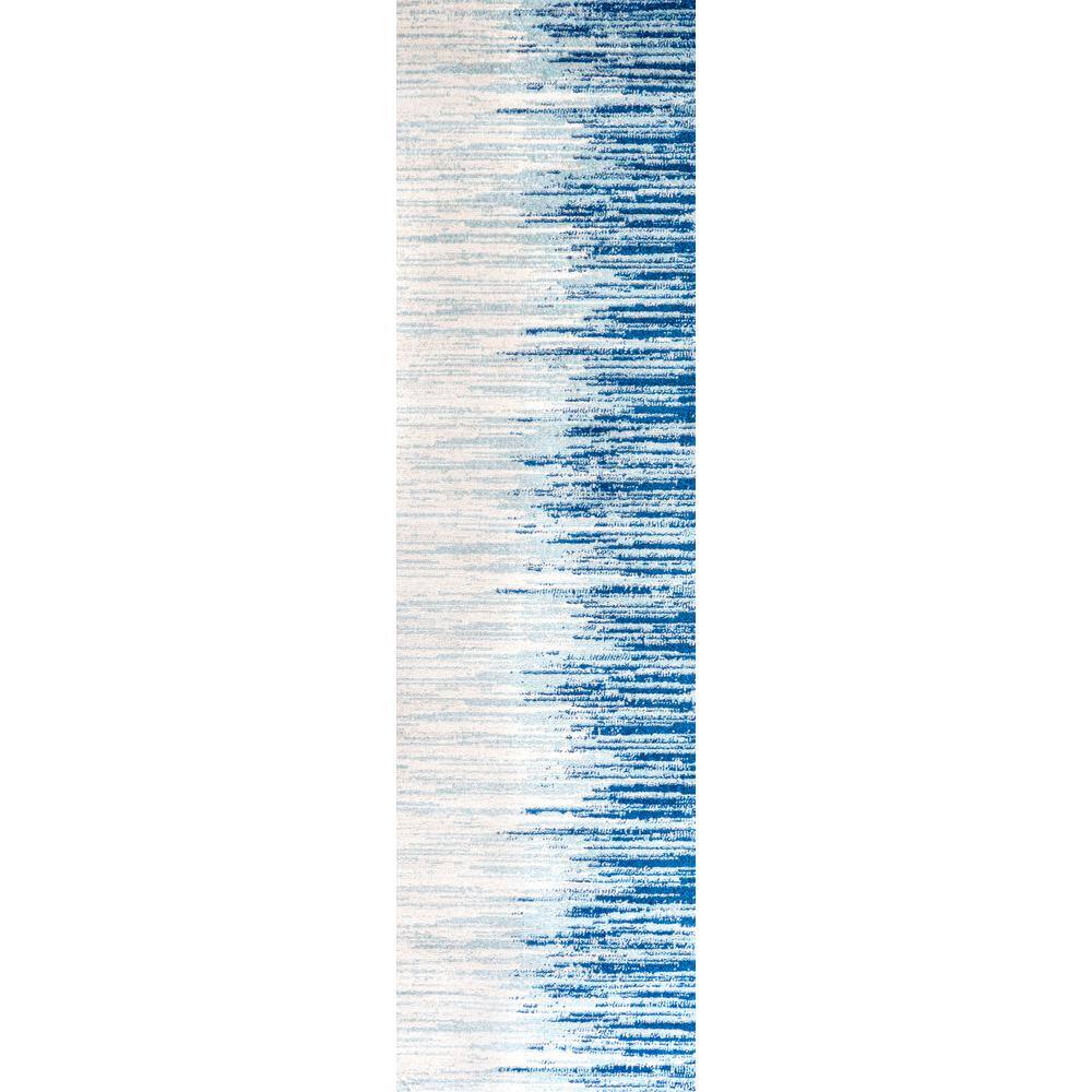 Blue and Cream Synthetic Stripe Runner Rug