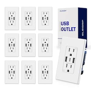 21W USB Wall Outlet with Dual Type A and Type C USB Ports, 15 Amp Tamper Resistant Outlet, with Wall Plate, WH (10 Pack)
