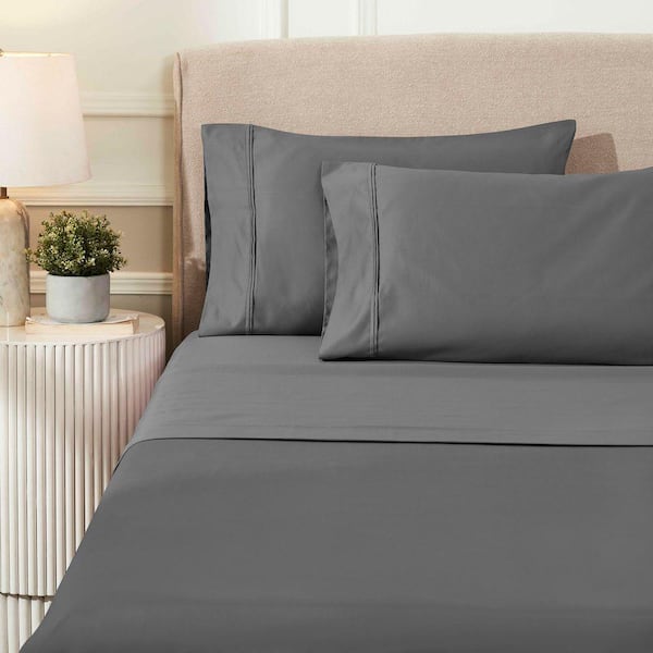 1200-Thread Count 4-Piece Charcoal Solid Egyptian Cotton Deep Pocket King Sheet Set
