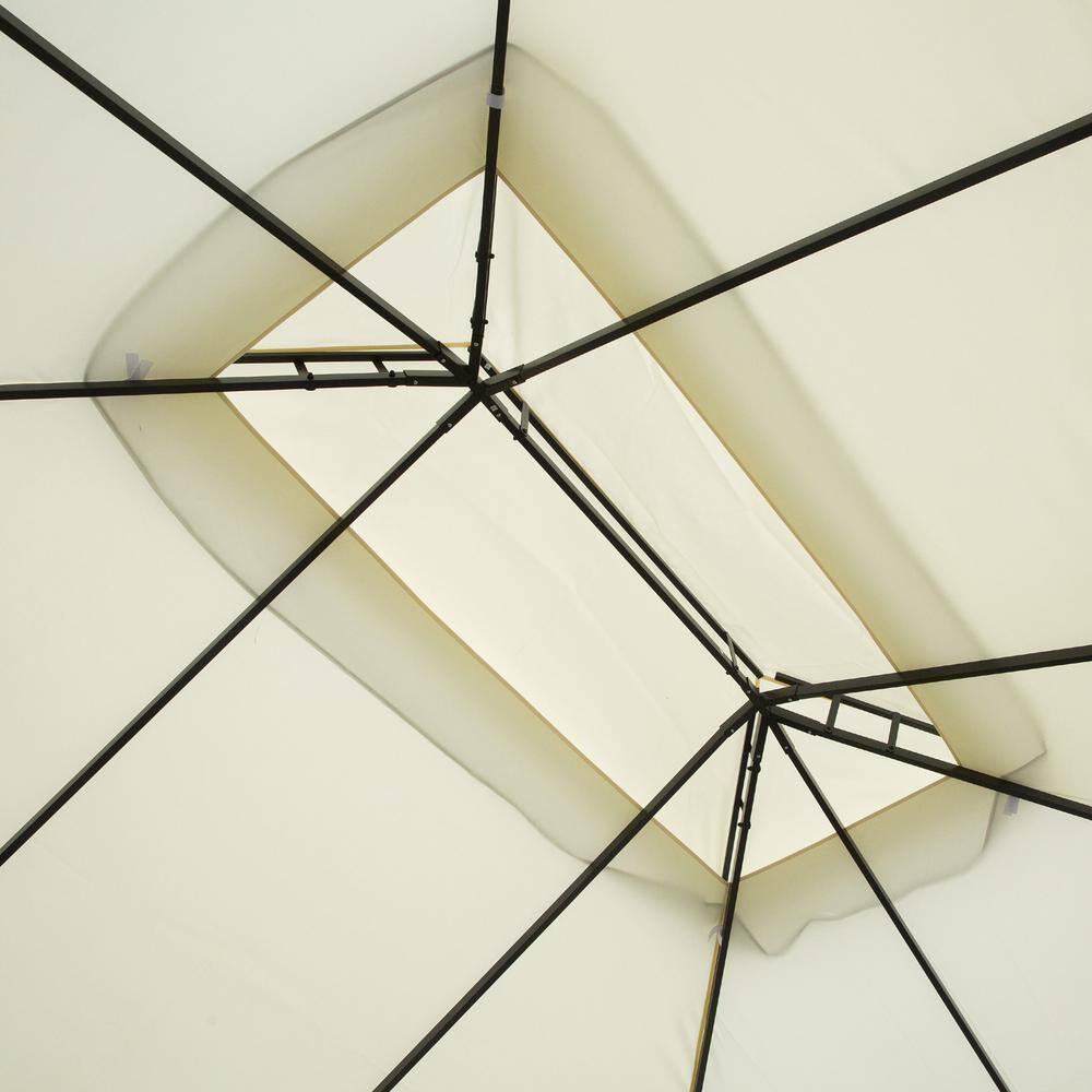 Cream White and Brown Aluminum Frame Patio Gazebo with Mesh Curtains