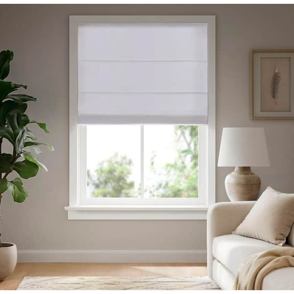 Galen Matte White Cordless Polyester Roman Blind-34 in. W x 64 in. L