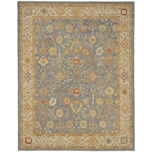 Antiquity Blue/Ivory 8 ft. x 10 ft. Border Floral Solid Area Rug