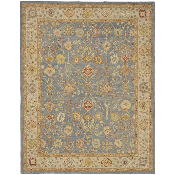 SAFAVIEH Antiquity Blue/Ivory 8 ft. x 10 ft. Border Floral Solid Area Rug