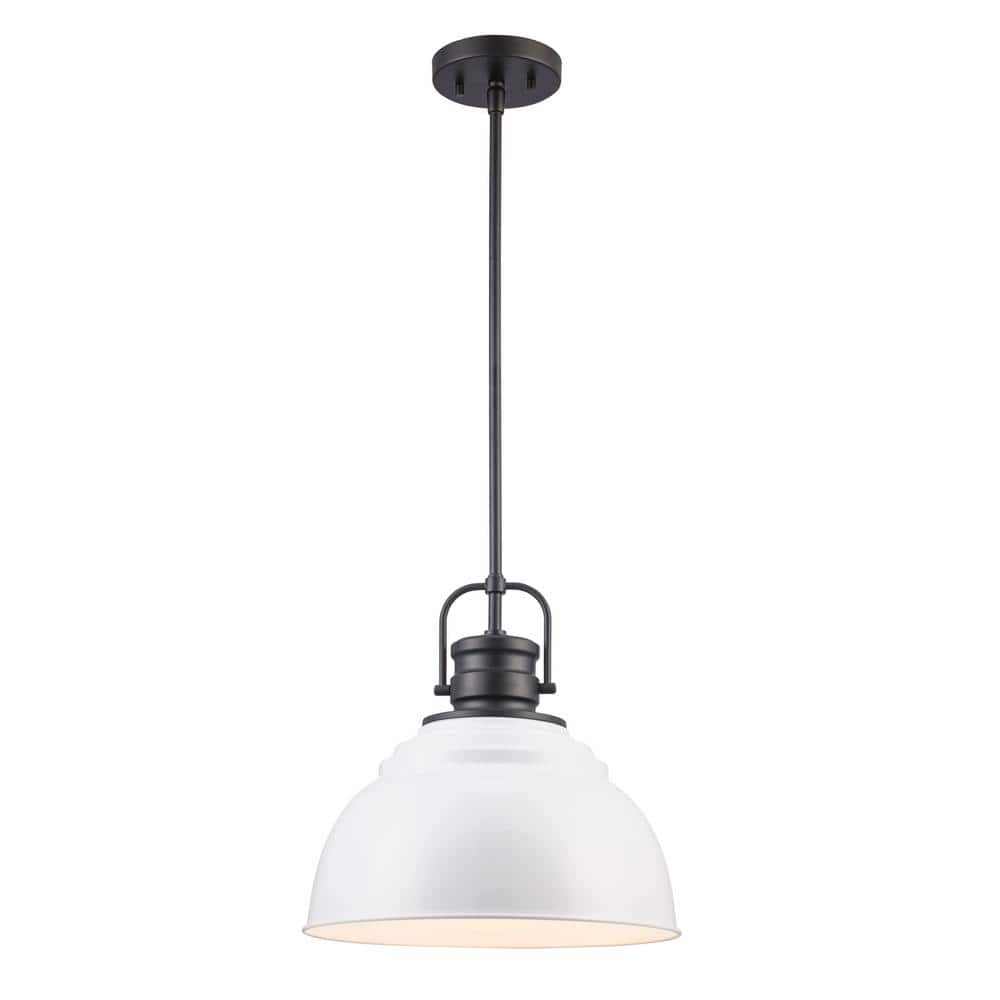 Shelston 13 in. 1-Light Black and White Farmhouse Pendant Light Fixture wit