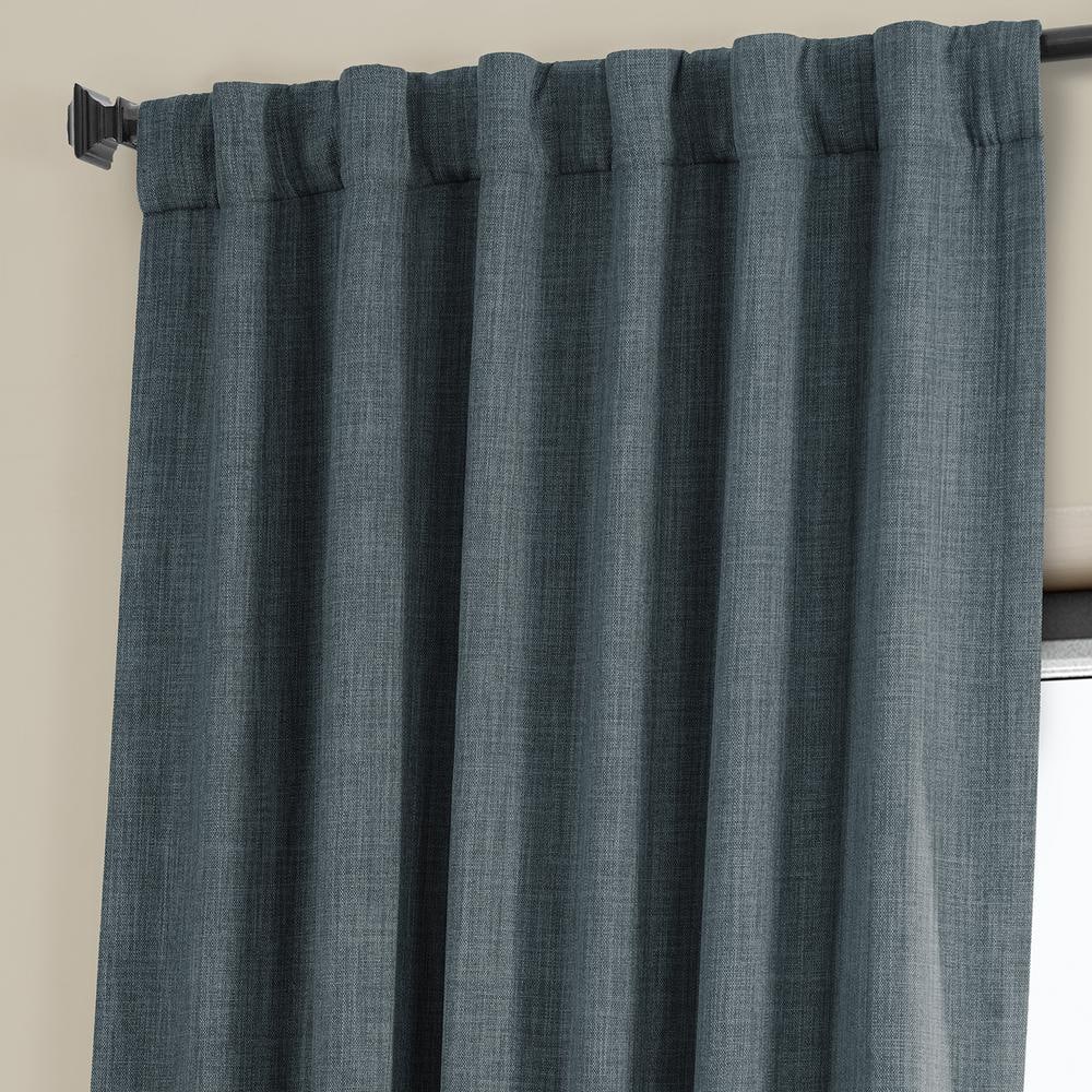 Reverie Blue Faux Linen Room Darkening Curtains 84 Inches
