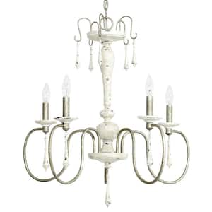 Annecy Collection 5-light Antique Distressed Ivory Chandelier with Gilded Pewter Accents