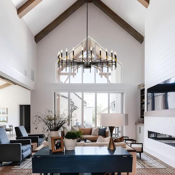 BAOURE 24-Light Modern Farmhouse Chandelier, Black Gold Dining