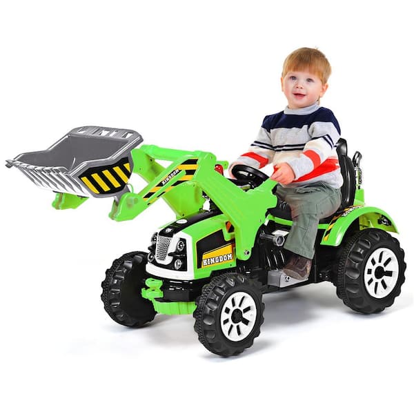 10.5 in. Kids Ride On Excavator Truck, Electric Digger Scooter with Front Loader Digger Green