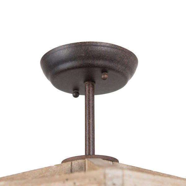 LNC Brown Wood Geometric Semi-Flush Mount with Industrial Rusty Bronze Candlestick Base, 3-Light Geometric Ceiling Lighting