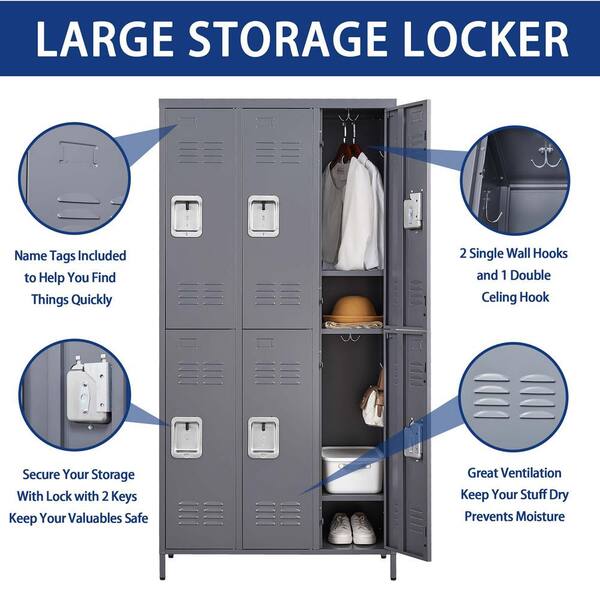 cadeninc 72 in.H 2-Tier Metal Lockers with 6-Door and Lock cadeninc 72 in.H 2-Tier Metal Lockers with 6-Door and Lock