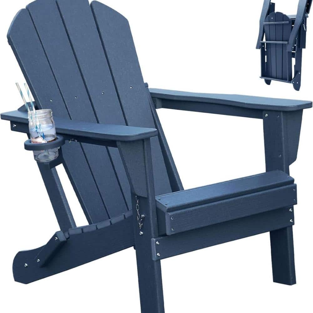 33.42 in Dark Blue  HDPE Outdoor Adirondack  Chair with Cup Holder  for Patios price history on PriceWatchPro