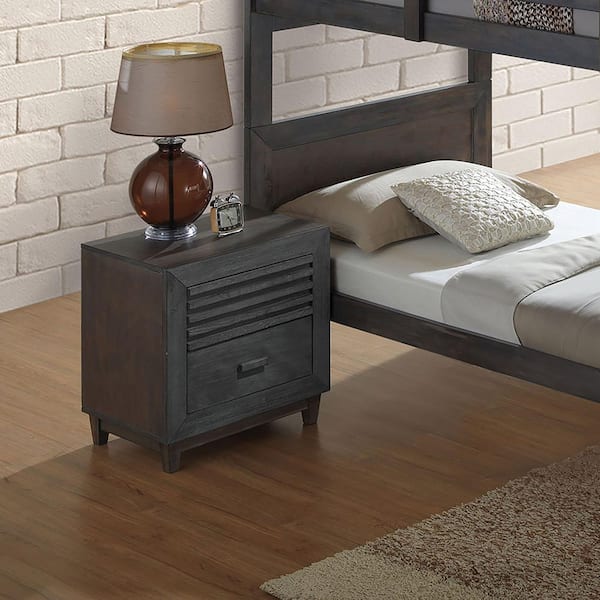 Ticsan Charcoal Brown 2-Drawer 19.5 in. W Nightstand with Wood Handle