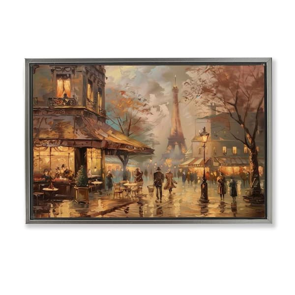 Stupell Industries Parisian Fall Townscape by LSR Design Studio Gray Floater Frame People Graphic Art Print 21 in. x 31 in.