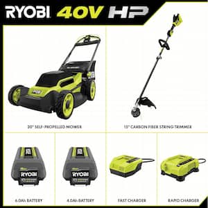 40V HP Brushless 20 in. Cordless Electric Battery Self-Propelled Lawn Mower/String Trimmer w/(2) Batteries and Chargers