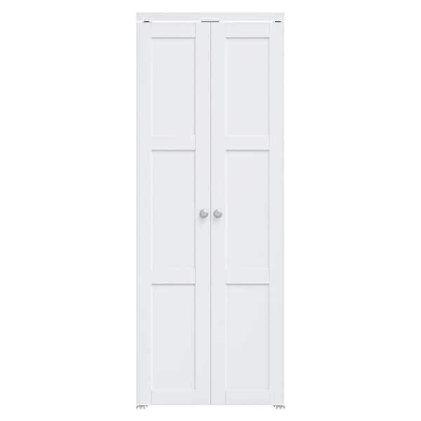 30 in. x 80 in. Solid Core Composite MDF Bi-fold Door + French Style Pivot Hardware (3-Lite White Finish)