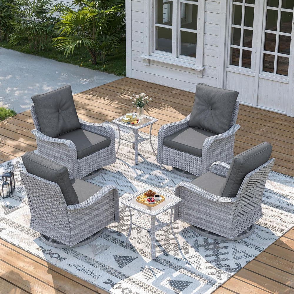 6 Piece Wicker Patio Furniture Set, Swivel Rocking Chairs with 4'' Black Cushions price history on PriceWatchPro
