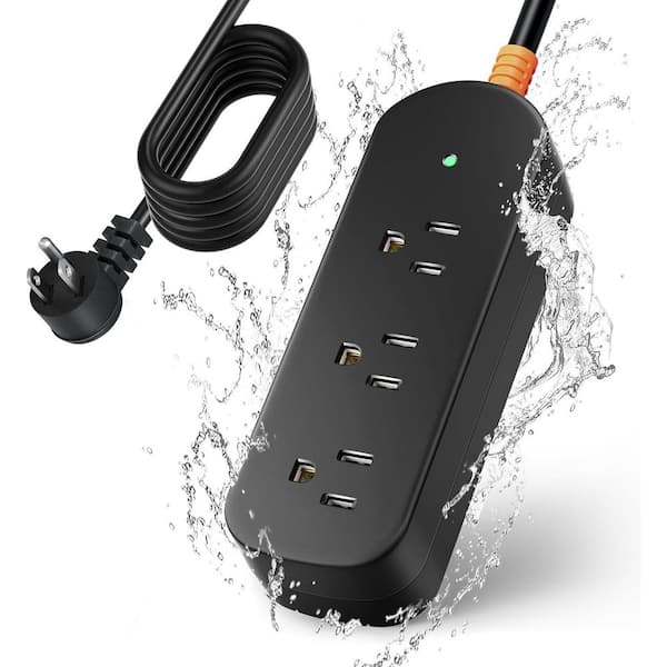 Waterproof Outdoor Extension Cord Heavy Duty Power Strip 15 ft. IPX6 Grade Lightning Surge Protected