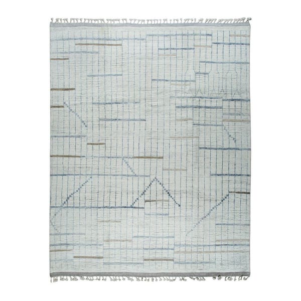 Beige Hand-Knotted Wool Contemporary Marrakech Handspun, Luxurious Modern Rug for Living R, 8 ft. x 11 ft. Area Rug