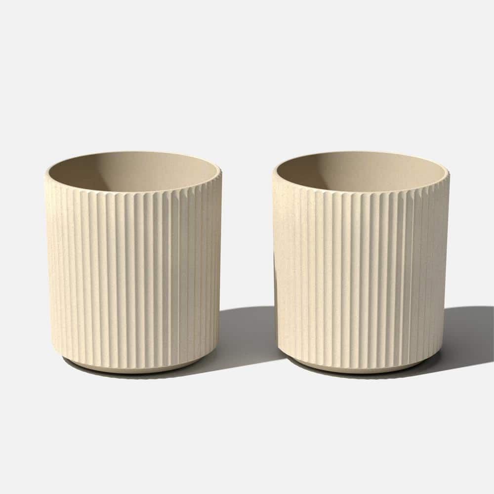 Demi Medium Sand Plastic Round Planter with Drainage Holes (15 in. L x 15 in. W x 16 in. H) (2-Pack) price history on PriceWatchPro