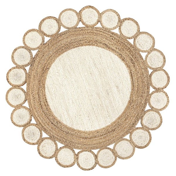 Skye Two-Tone Jute Circle Border Cream/Natural 4 ft. Round Area Rug
