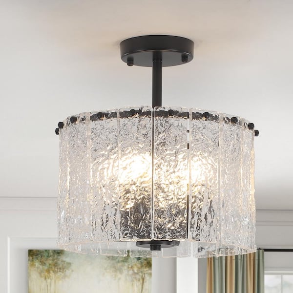 ZJVAIVE 12.5 in. 4-Light Black Modern Semi-Flush Mount Ceiling Light with Glass Shade