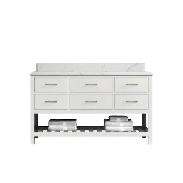 Willow Collections Parker 60 in. W x 22 in. D x 36 in. H Single Sink Bath Vanity in White with Cove Edge Calacatta Quartz Top