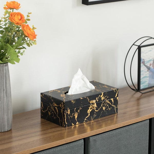 Vintiquewise Velvet Modern Decorative Paper Facial Tissue Box Holder in  Square Black and Gold QI003978_SQ_BK - The Home Depot