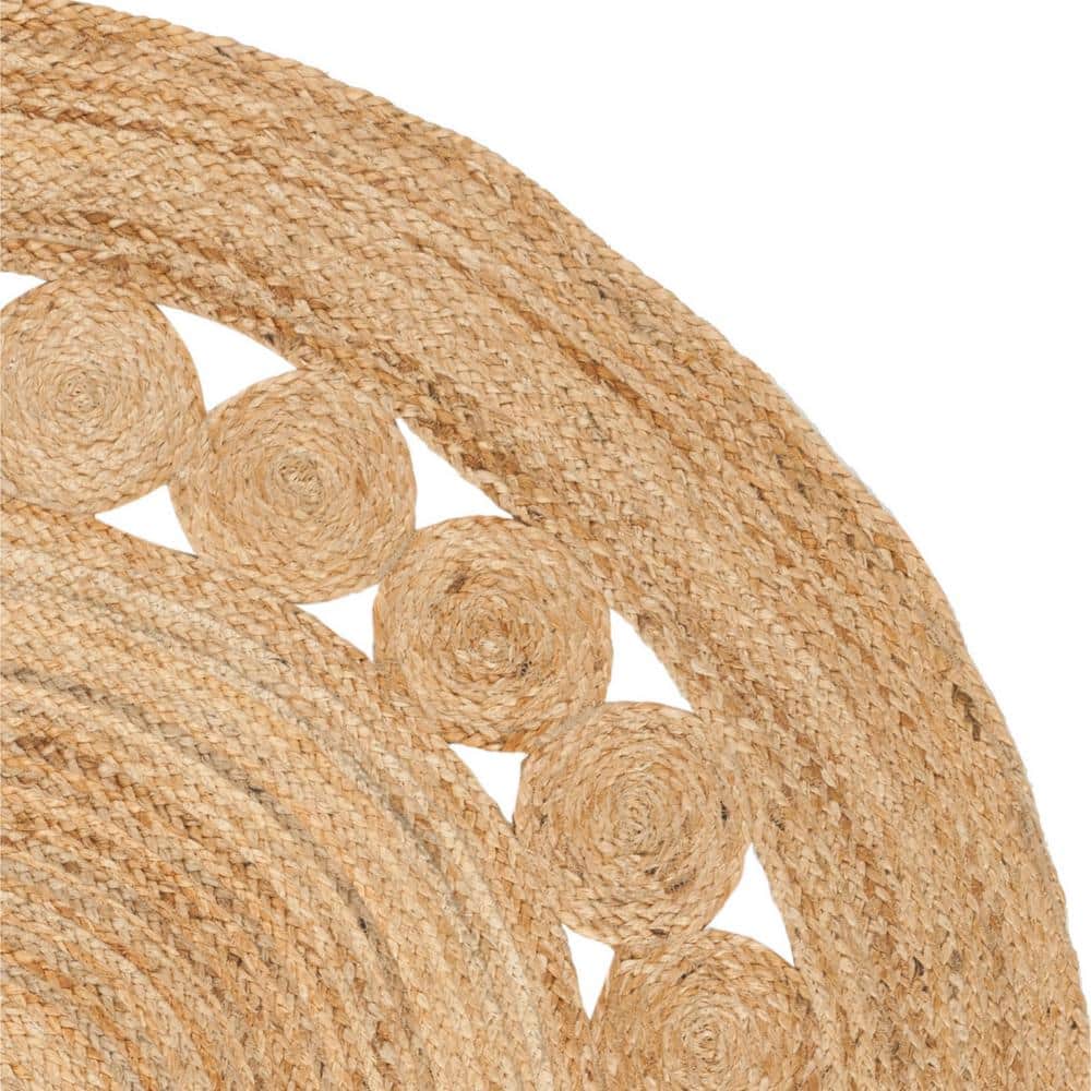 Handmade Natural Jute Round Rug with Intricate Design