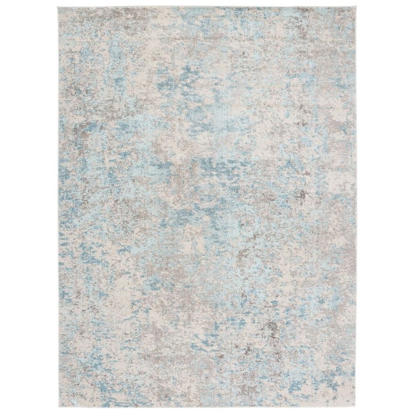 SAFAVIEH Madison Ivory/Teal 9 ft. x 12 ft. Geometric Abstract Area Rug