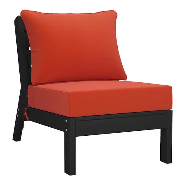 Westin Outdoor Birchwood Outdoor Patio Deep Seating HDPE Armless Lounge Chair in Black with Orange Cushions